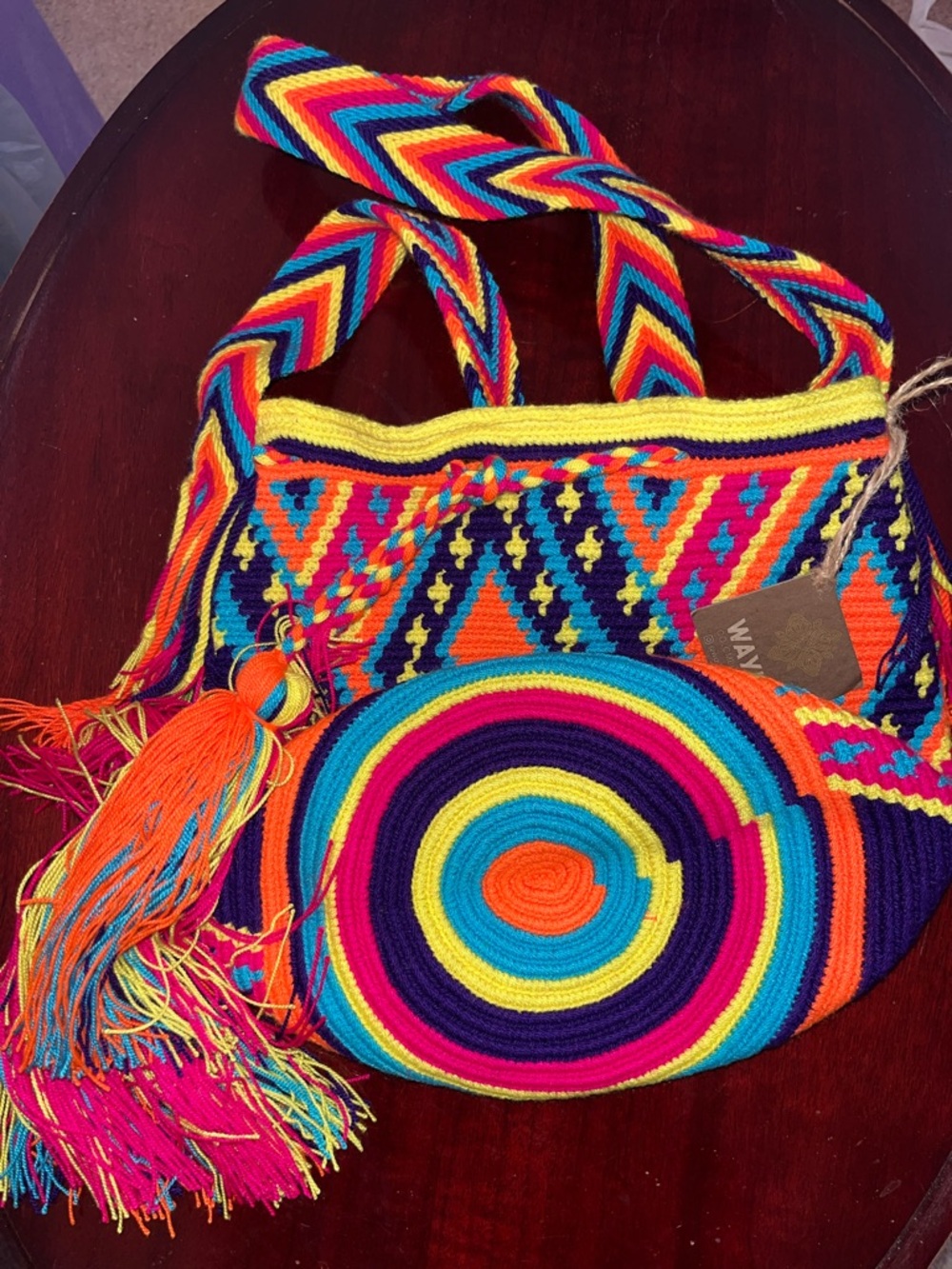 Wayuu Tribe Neon Multicolor Geometric Crochet Crossbody Bag - Picture 8 of 8